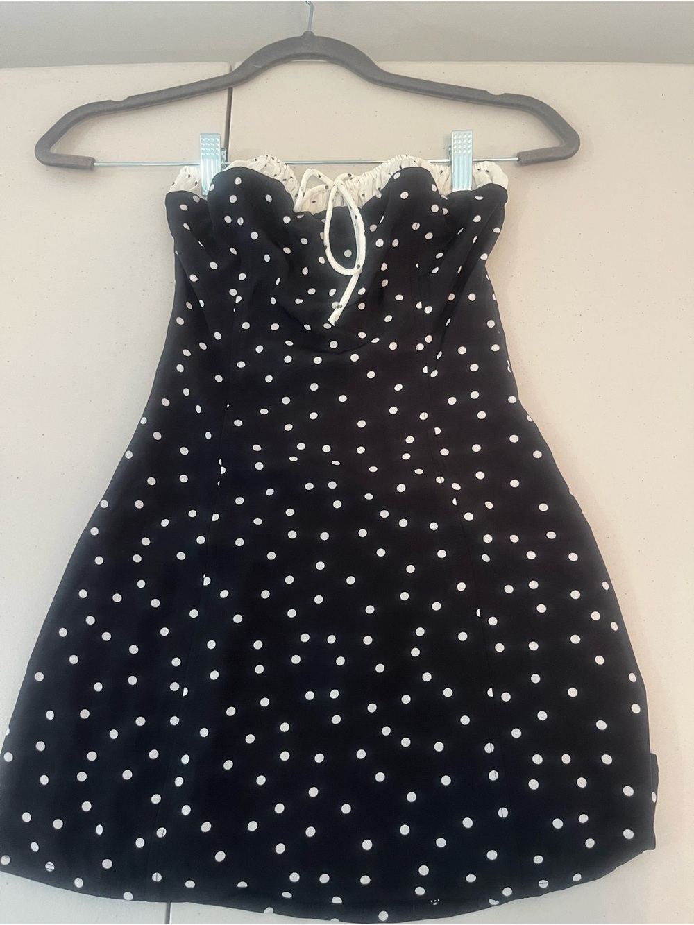 Lucy in the Sky Black and White Polka Dot Strapless Mini Dress